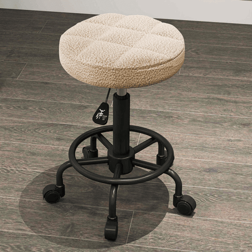 HOMCOM Banco Giratório Redondo Banco com Rodas Altura Regulável 50-66 cm Assento Estofado em Tecido tipo Borreguito para Salões Oficinas Spa Massagem Marrom Claro