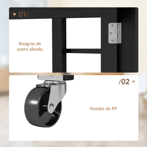 HOMCOM Mesa de Cozinha com Laterais Dobráveis Mesa de Refeição com 2 Rodas e Prateleiras Estilo Moderno 120x60x75 cm Preto