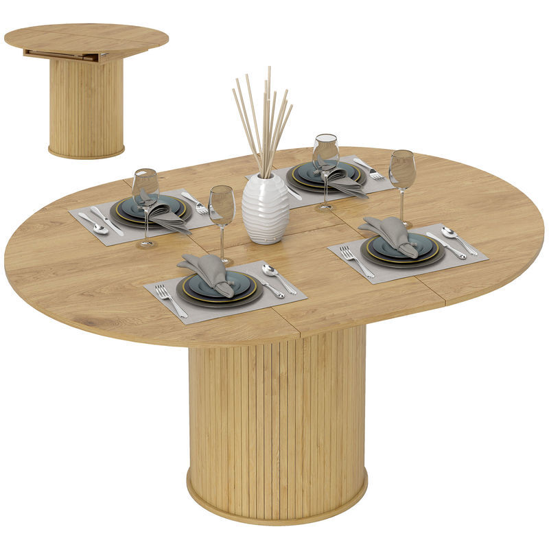 Homcom mesa de comedor extensible redonda, 110-150 cm, mesa de cocina extensible, para 6-8 personas, con base estriada ancha, para salón, 110-150x110x75 cm, madera natural