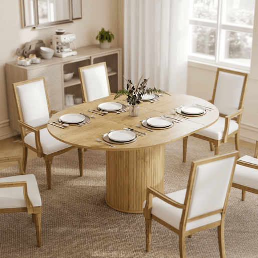 HOMCOM Mesa de Jantar Extensível Redonda 110-150 cm Mesa de Cozinha Extensível para 6-8 Pessoas com Base Estriada para Sala de Estar 110-150x110x75 cm Madeira