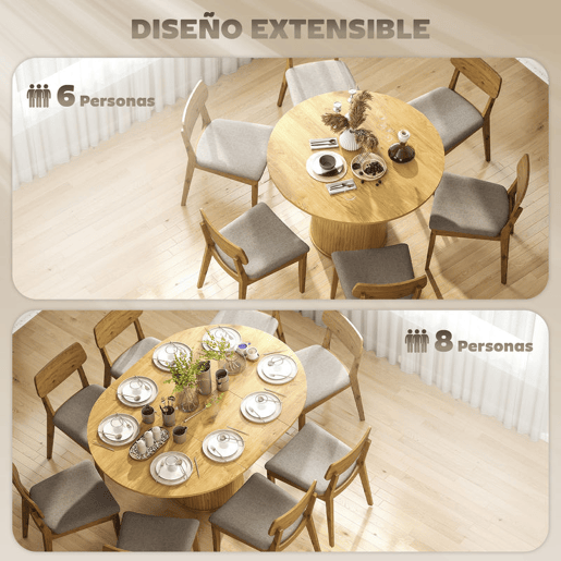 HOMCOM Mesa de Jantar Extensível Redonda 110-150 cm Mesa de Cozinha Extensível para 6-8 Pessoas com Base Estriada para Sala de Estar 110-150x110x75 cm Madeira