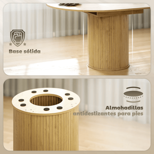 HOMCOM Mesa de Jantar Extensível Redonda 110-150 cm Mesa de Cozinha Extensível para 6-8 Pessoas com Base Estriada para Sala de Estar 110-150x110x75 cm Madeira