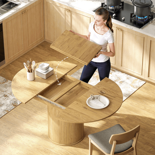 HOMCOM Mesa de Jantar Extensível Redonda 110-150 cm Mesa de Cozinha Extensível para 6-8 Pessoas com Base Estriada para Sala de Estar 110-150x110x75 cm Madeira