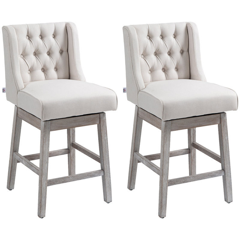 Homcom juego de 2 taburetes de bar con respaldo, giratorios 180°, taburetes altos de cocina con reposapiés, patas de madera, para salón, comedor, beige