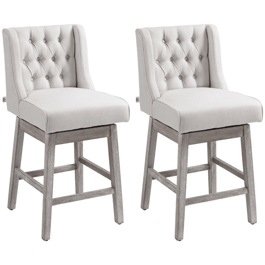 HOMCOM Conjunto de 2 Bancos de Bar com Encosto Giratórios 180° Bancos Altos de Cozinha com Apoio para Pés e Pés de Madeira para Sala de Jantar 45,7x57,2x101 cm Bege