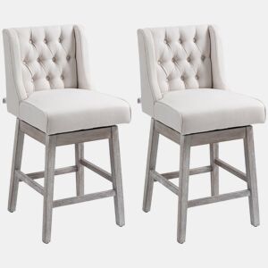 HOMCOM Conjunto de 2 Bancos de Bar com Encosto Giratórios 180° Bancos Altos de Cozinha com Apoio para Pés e Pés de Madeira para Sala de Jantar 45,7x57,2x101 cm Bege