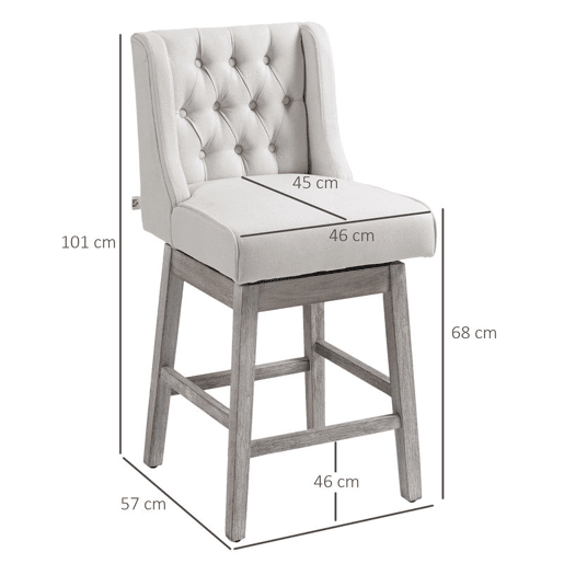 HOMCOM Conjunto de 2 Bancos de Bar com Encosto Giratórios 180° Bancos Altos de Cozinha com Apoio para Pés e Pés de Madeira para Sala de Jantar 45,7x57,2x101 cm Bege