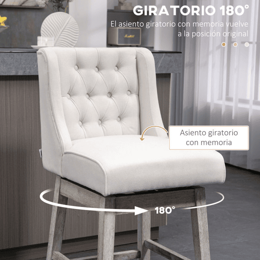 HOMCOM Conjunto de 2 Bancos de Bar com Encosto Giratórios 180° Bancos Altos de Cozinha com Apoio para Pés e Pés de Madeira para Sala de Jantar 45,7x57,2x101 cm Bege