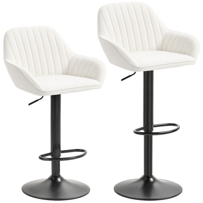 Homcom juego de 2 taburetes de bar giratorios, taburetes altos de cocina con altura ajustable 62-83 cm, sillas altas de cocina, tapizada en terciopelo, respaldo y reposapiés, crema