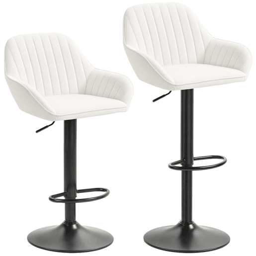 HOMCOM Conjunto de 2 Bancos de Bar Giratórios Bancos Altos de Cozinha com Altura Ajustável 87-107 cm Cadeiras Altas de Cozinha Estofadas em Veludo Encosto e Apoio para Pés Creme