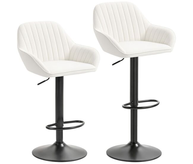 Homcom juego de 2 taburetes de bar giratorios, taburetes altos de cocina con altura ajustable 62-83 cm, sillas altas de cocina, tapizada en terciopelo, respaldo y reposapiés, crema