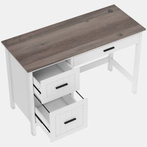 HOMCOM Secretária Rústica 120x50 cm Mesa de Secretária com 3 Gavetas e Bancada com Efeito Madeira Mesa para Computador para Estudo Escritório em Casa Branco
