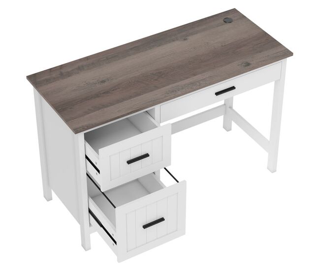 Homcom escritorio rústico 120x50 cm mesa de escritorio con 3 cajones y encimera con efecto madera mesa de ordenador para estudio oficina en casa