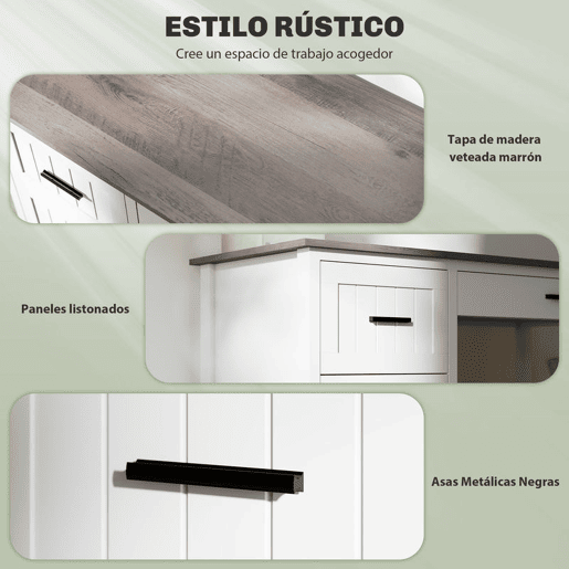 HOMCOM Secretária Rústica 120x50 cm Mesa de Secretária com 3 Gavetas e Bancada com Efeito Madeira Mesa para Computador para Estudo Escritório em Casa Branco