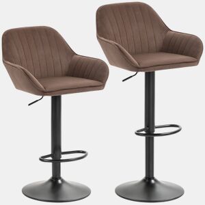 HOMCOM Conjunto de 2 Bancos de Bar Giratórios Bancos Altos de Cozinha com Altura Ajustável 87-107 cm Cadeiras Altas de Cozinha Estofadas em Veludo Encosto e Apoio para Pés Marrom