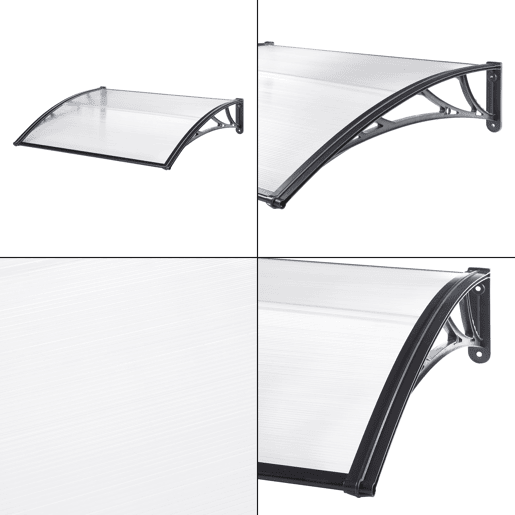 Toldo de porta de entrada com design de dossel de recepção resistente às intempéries 120 x 80 cm preto transparente 03_0006385