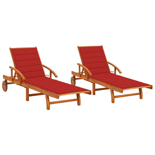 Conjunto de 2 espreguiçadeiras espreguiçadeira para banhos de sol cama de jardim terraço móveis de exterior com almofadas madeira de acácia maciça 02_0012059