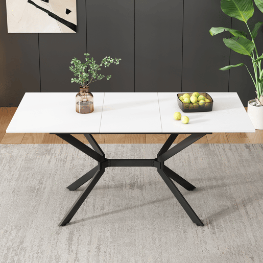 Mesa de jantar extensível 120160*80 cm - pernas em metal preto - branco