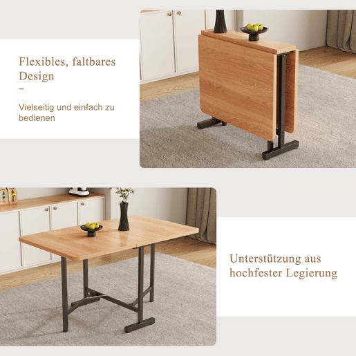 Mesa de jantar extensível 120 cm x 80 cm - Estilo moderno minimalista, estrutura em liga de alta resistência - Carvalho