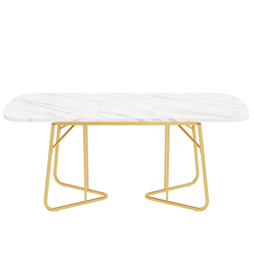 Mesa de jantar extensível 140180x80 cm - estilo luxuoso, com pernas de metal douradas, estrutura de mármore - branco
