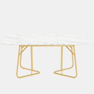Mesa de jantar extensível 140180x80 cm - estilo luxuoso, com pernas de metal douradas, estrutura de mármore - branco