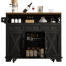 Ilha de cozinha moderna 118×43-80×98 cm - Móvel de cozinha com design em madeira, carrinho com rodas, armazenamento multifuncional, divisórias removíveis, com suporte para toalhas - Preto