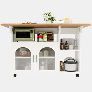 Ilha de cozinha moderna - Multifuncional com espaço de armazenamento - Branco+Natural+Prata