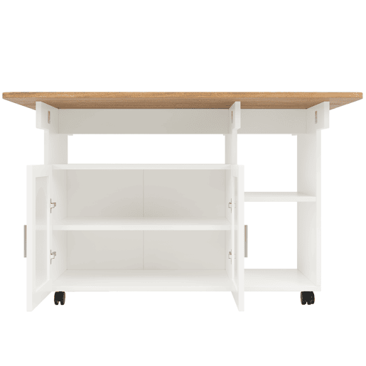 Ilha de cozinha moderna - Multifuncional com espaço de armazenamento - Branco+Natural+Prata