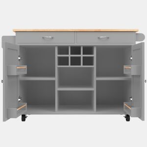 Ilha de cozinha moderna 102×45×92 cm - Armário de cozinha, aparador, carrinho de refeições em madeira, mesa multifuncional com arrumação - Cinza