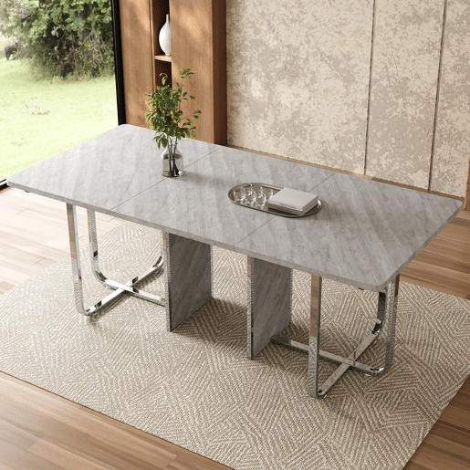Mesa de jantar 180x80x75 cm - Mesa moderna, estável, com pernas metálicas, para 6 pessoas - Cinza + Prata