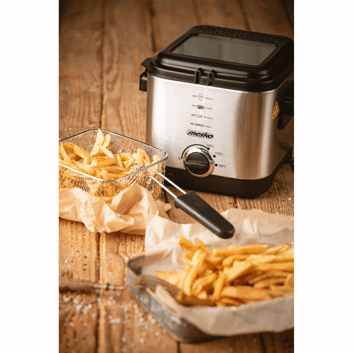 Mesko MS4910 Fritadeira Eléctrica a óleo 1,5 Litros Pequena, Frigideira Antiaderente, Filtro Anti-odor, 900,