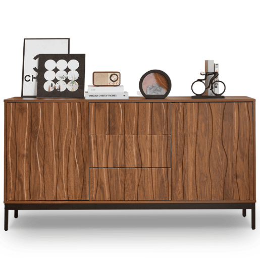 Aparador 150 cm - 3 gavetas, grande armário decorativo, design Mid Century Modern - Madeira escura