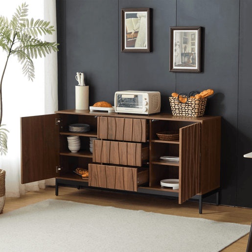 Aparador 150 cm - 3 gavetas, grande armário decorativo, design Mid Century Modern - Madeira escura