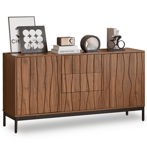 Aparador 150 cm - 3 gavetas, grande armário decorativo, design Mid Century Modern - Madeira escura