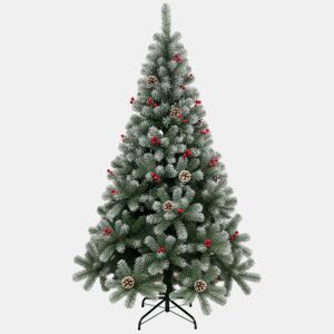 Árvore de Natal de pinheiro nevado de 210 cm com enfeite de pinha, frutas vermelhas e neve