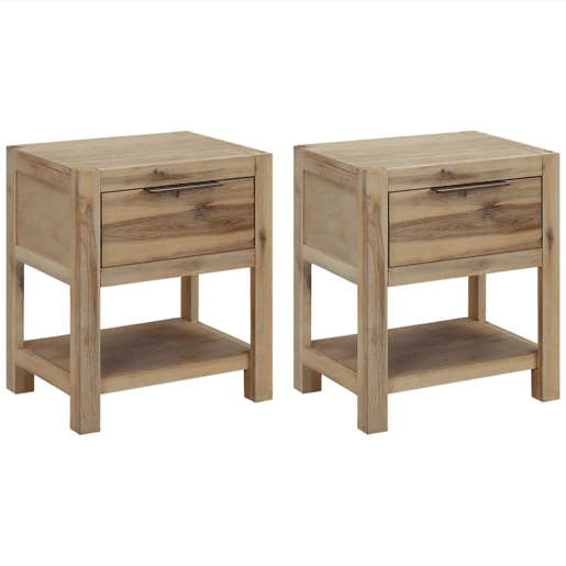 Lote de 2 Mesas De Cabeceira Mesinhas De Cabeceira - com gavetas 40x30x48 cm acácia maciça