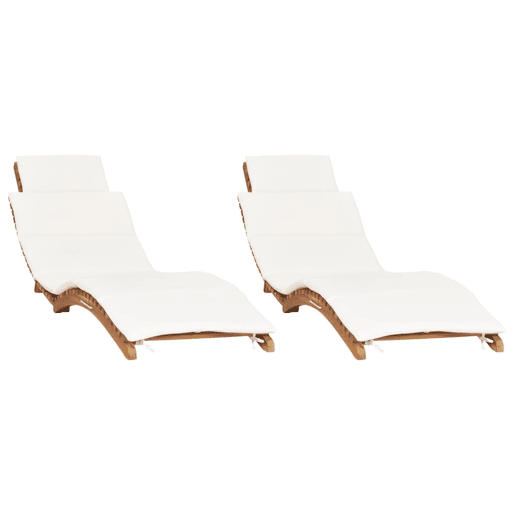 Conjunto de 2 espreguiçadeiras espreguiçadeiras para banhos de sol jardim cama terraço móveis de exterior com almofadas de madeira maciça de teca 02_0012069