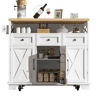 Ilha de cozinha moderna 118×43×98 cm - Móvel de cozinha com acabamento em madeira, carrinho com rodas e armazenamento multifuncional - Branco