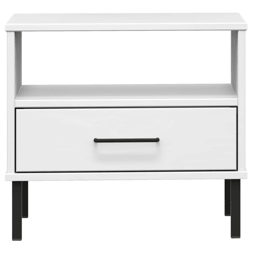 Mesa De Cabeceira - Mesinha De Cabeceira c pernas de metal pinho maciço branco