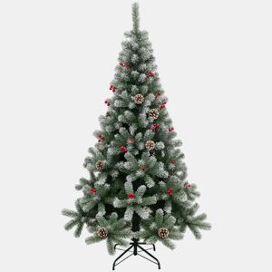 Árvore de Natal com pinheiro nevado de 180 cm com enfeite de pinha, frutas vermelhas e neve