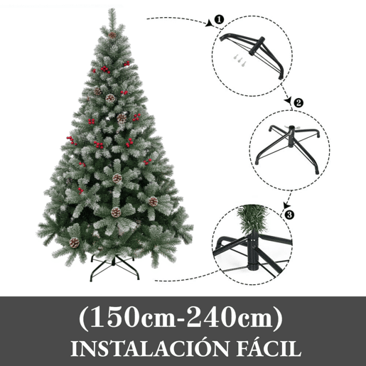 Árvore de Natal com pinheiro nevado de 180 cm com enfeite de pinha, frutas vermelhas e neve