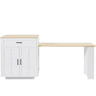 Mesa de bar extensível 133-202×70×93,5 cm - com duas gavetas, quatro compartimentos e prateleiras laterais - Branco