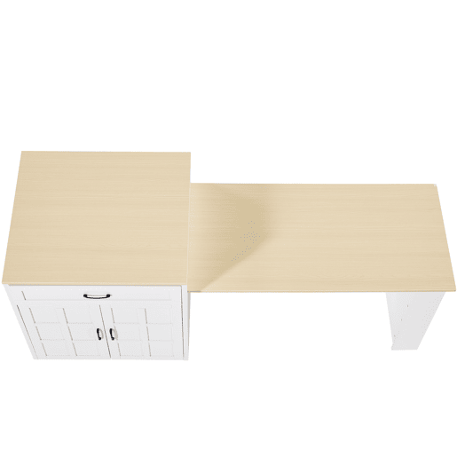 Mesa de bar extensível 133-202×70×93,5 cm - com duas gavetas, quatro compartimentos e prateleiras laterais - Branco Mesa de bar extensível 133-202×70×93,5 cm - com duas gavetas, quatro compartimentos e prateleiras laterais - Branco