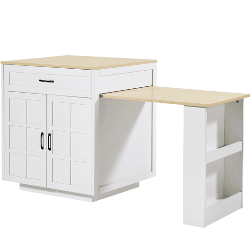 Mesa de bar extensível 133-202×70×93,5 cm - com duas gavetas, quatro compartimentos e prateleiras laterais - Branco Mesa de bar extensível 133-202×70×93,5 cm - com duas gavetas, quatro compartimentos e prateleiras laterais - Branco