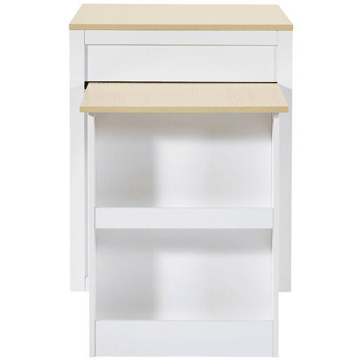 Mesa de bar extensível 133-202×70×93,5 cm - com duas gavetas, quatro compartimentos e prateleiras laterais - Branco Mesa de bar extensível 133-202×70×93,5 cm - com duas gavetas, quatro compartimentos e prateleiras laterais - Branco