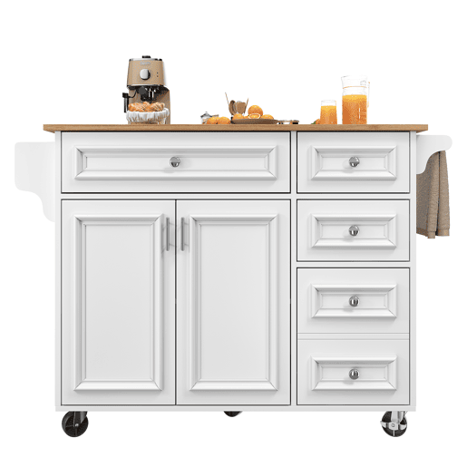 Ilha de cozinha 110x45-75x92 cm - Moderna, com armário de cozinha, carrinho de serviço removível, com design vintage, mesa multifuncional com arrumação - Branco