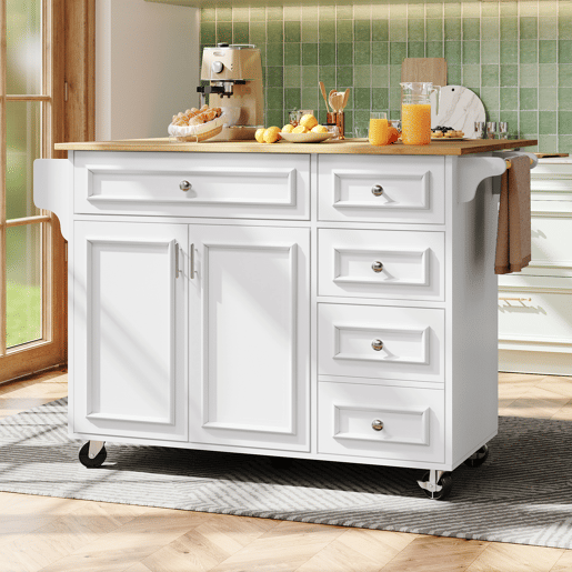 Ilha de cozinha 110x45-75x92 cm - Moderna, com armário de cozinha, carrinho de serviço removível, com design vintage, mesa multifuncional com arrumação - Branco