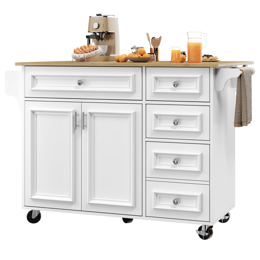 Ilha de cozinha 110x45-75x92 cm - Moderna, com armário de cozinha, carrinho de serviço removível, com design vintage, mesa multifuncional com arrumação - Branco