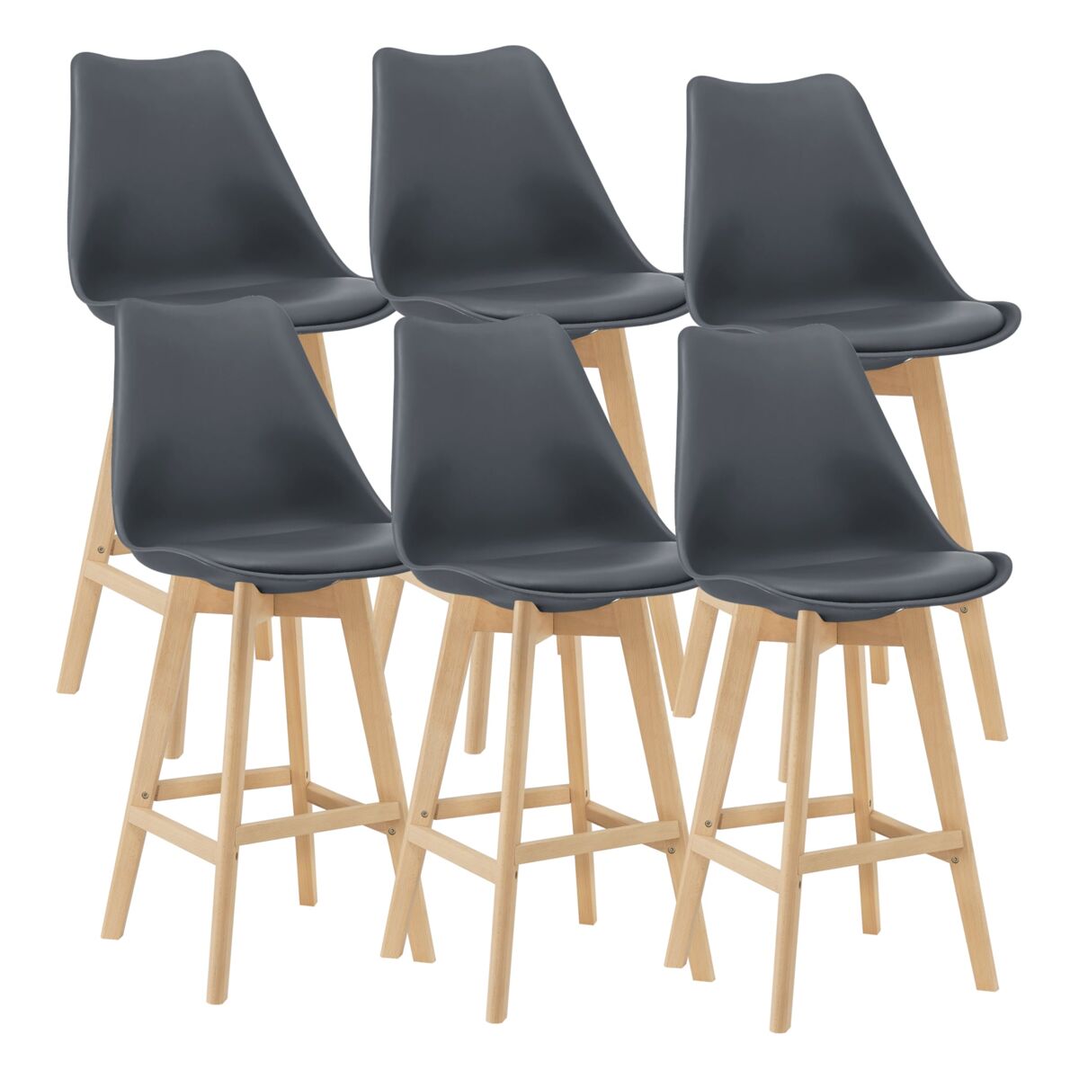 Juego de 6 taburetes de bar de plástico sintético haya 105 x 48 x 58 cm gris 03_0008726