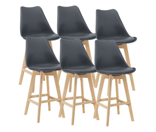 Juego de 6 taburetes de bar de plástico sintético haya 105 x 48 x 58 cm gris 03_0008726